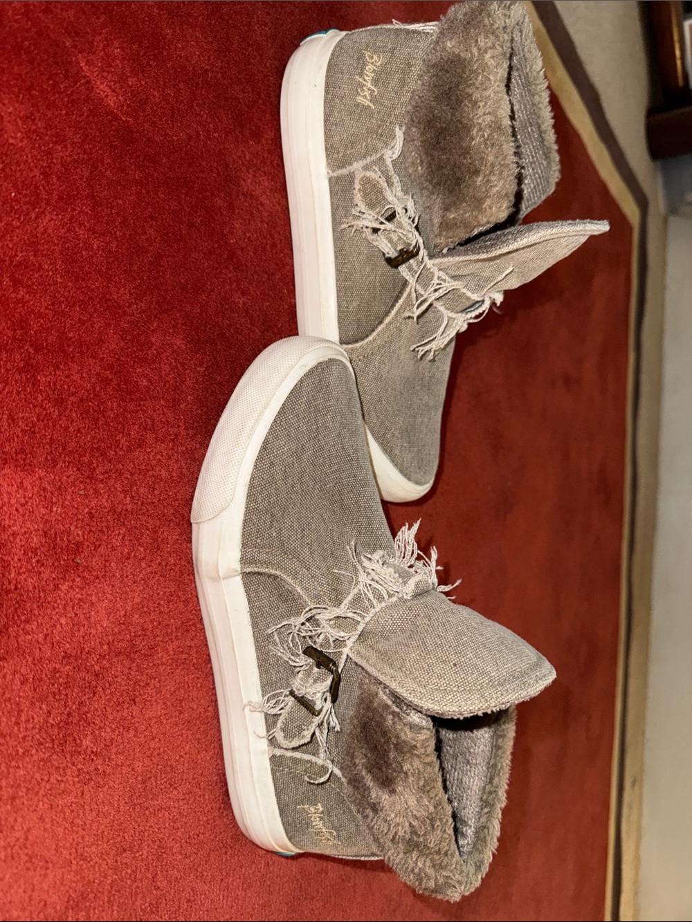 Women-Blowfish Beige Frayed-Edge Slip-On Sneakers -ankle booties - Picture 4 of 6
